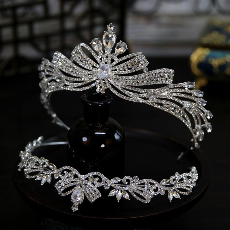 European Style New Bow Zircon Wedding Dress Bride Wedding Crown Tiara Crown Tiara Hair Accessories