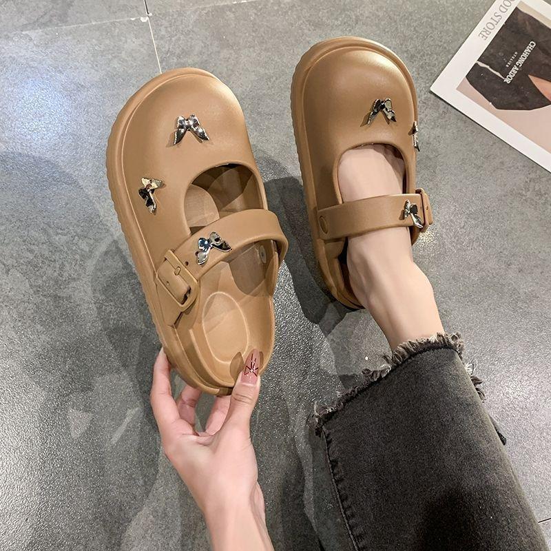 High-value Metal Butterfly Thick-bottomed Cool Slippers Women's Fashion Bag Head Slippers One-pedal Slippers Women's 2025 Spring and Summer