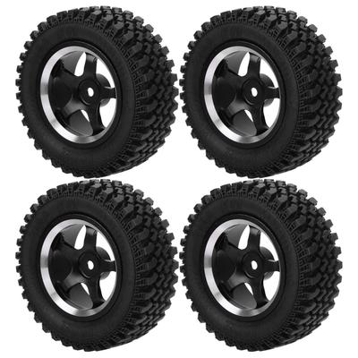 Set of 4 Black Aluminum Wheel Hubs with Rubber Tires for 112 Scale MN86 CarRed RC Car Parts, Replacement Wheels