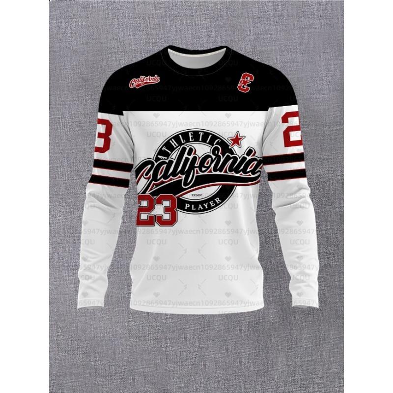 Men's T-shirt, Hockey Casual Wear, O-neck Daily Sweatshirt, Breathable Long-sleeved Top, Men's T-shirt