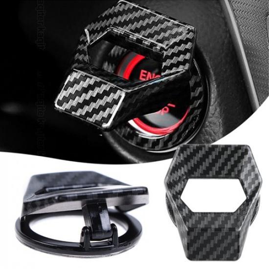 Car Engine Start Stop Button Cover Ring Ignition Button Carbon Fiber Trim Decor
