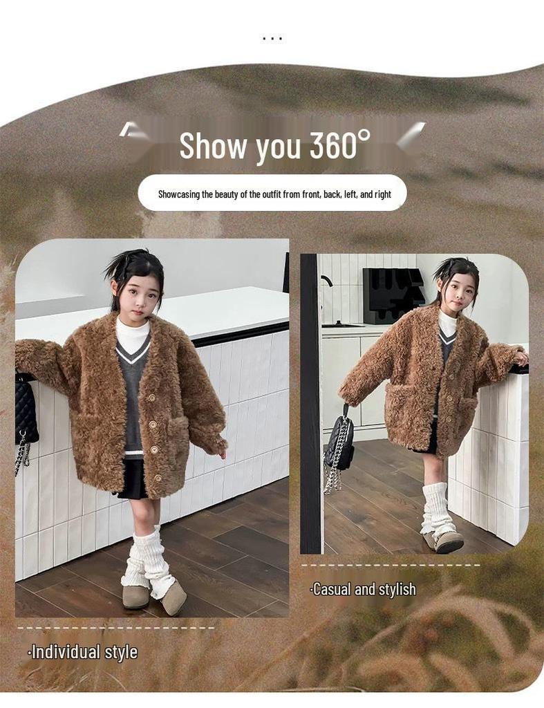 Korean Style Girls' Lambswool Coat - Autumn/Winter Collection for Medium & Large Children