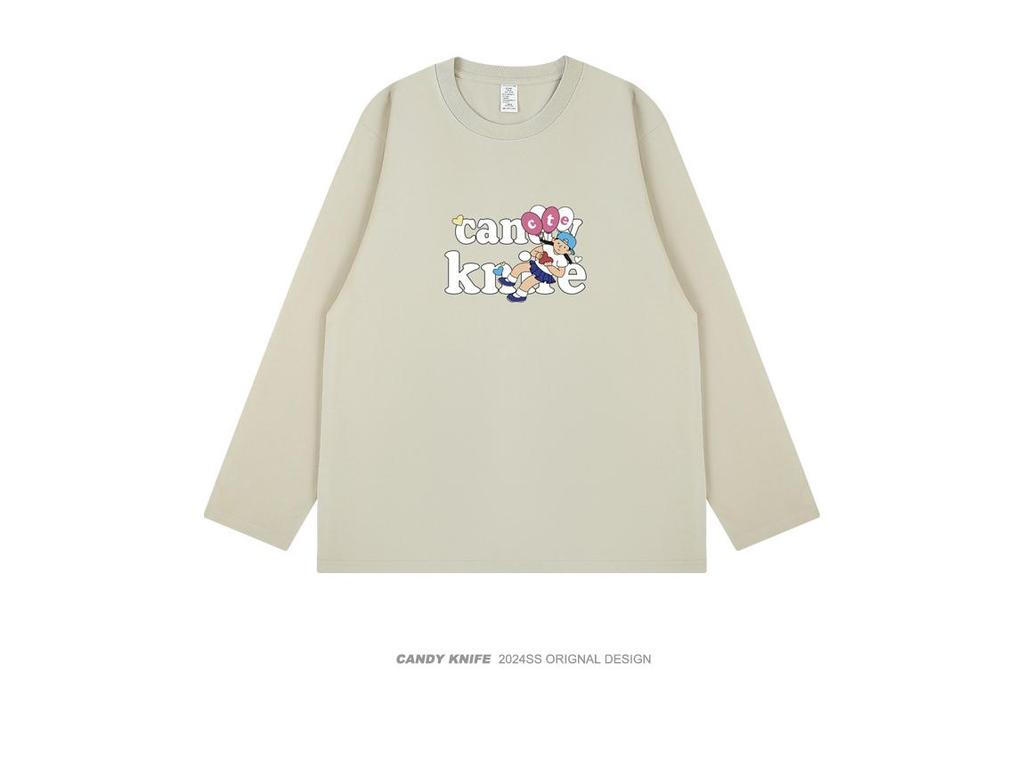 2024 Trendy Cartoon Print Long Sleeve T-shirt for Couples - Versatile and Loose Fit