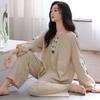 Sweet Princess Style Soft Cotton Pajamas Women's Spring and Autumn New Pullover Plaid Mother Long Sleeve Loose Loungewear