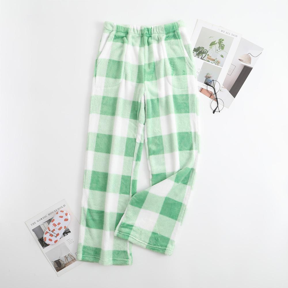 Women's Elastic Waist Plaid Fleece Pajama Pants Loose Fit Sleep Pants For Loungewear