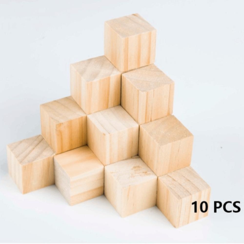 10pcs Unfinished Blank Wooden Cube Woodwork Craft Handmade Material Kids Toy Wooden Square Block