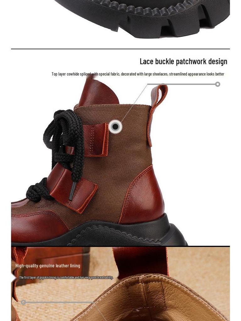 2025 Autumn/Winter Women's Genuine Leather Martin Ankle Boots - Thick & Soft-Soled, Comfortable, Stylish Cowhide Design