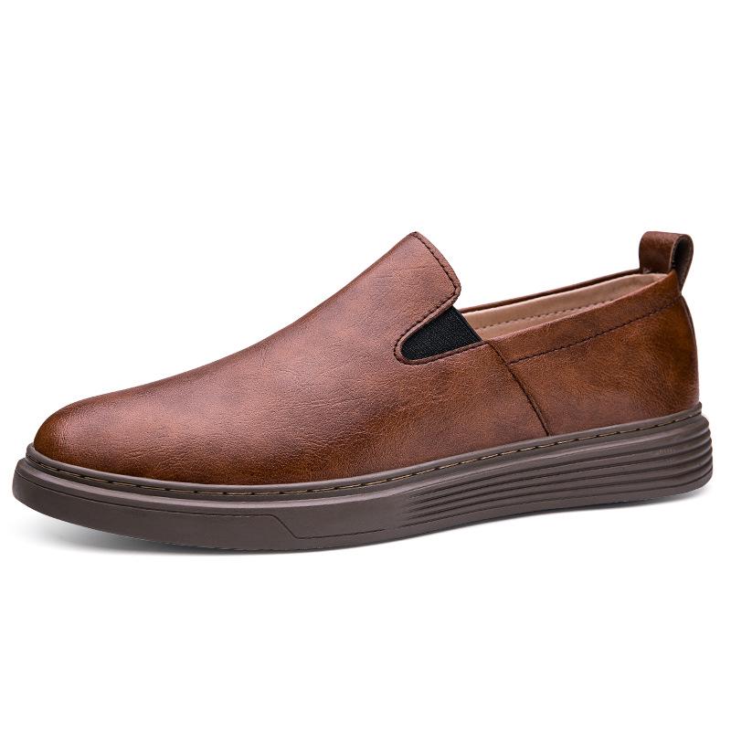 Autumn Men's Burnished Casual Slip-On Shoes - Breathable, Lightweight, Flat Board Shoes for Daily Wear