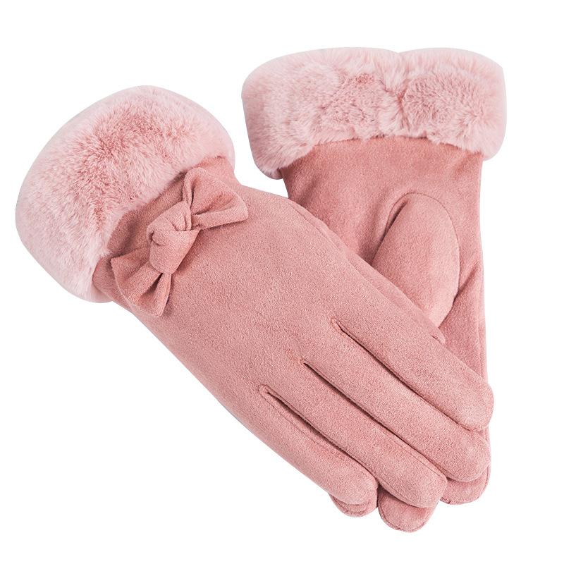 Suede Gloves for Women In Autumn and Winter Thickening and Velvet Sports Outdoor Mittens Motorcycle Riding Gloves.