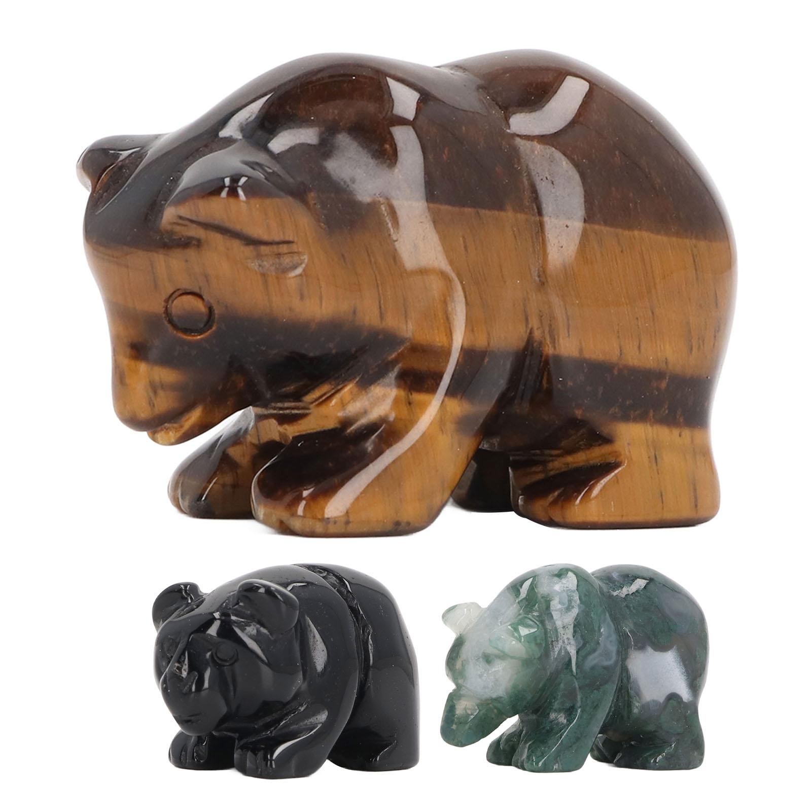 

1.5in Crystal Bear Decor Handicraft Delicate Bear Statue Animal Figurine for Tables Desks Entryway Yellow Tiger S Eye