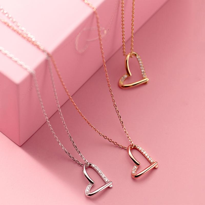 Sterling Silver Romantic Korean Heart Love Pendant Choker Necklace for Women Fashion Weddings Partiy Jewelry Gift