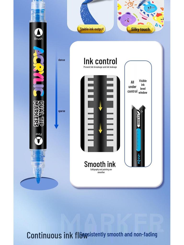 Doppelspitzen-Flüssigacryl- und Aquarellstift-Set für Glasmalerei - Wasserdicht, Weiche & Harte Spitzen
