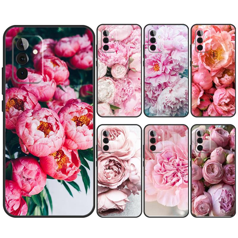 Elegant Pink Purple Peony Flower Case For Samsung Galaxy A55 A35 A25 A15 A51 A71 A12 A32 A52 A13 A33 A53 A54 A34 A14 Cover