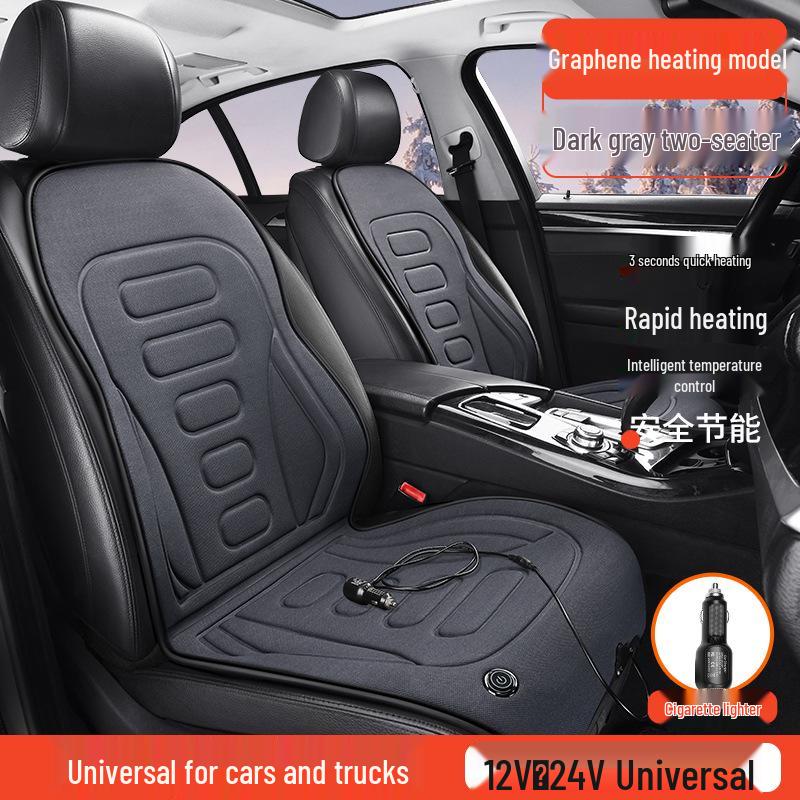 Universal 12V/24V Graphene Heated Car Seat Cushion with Cigarette Lighter Adapter