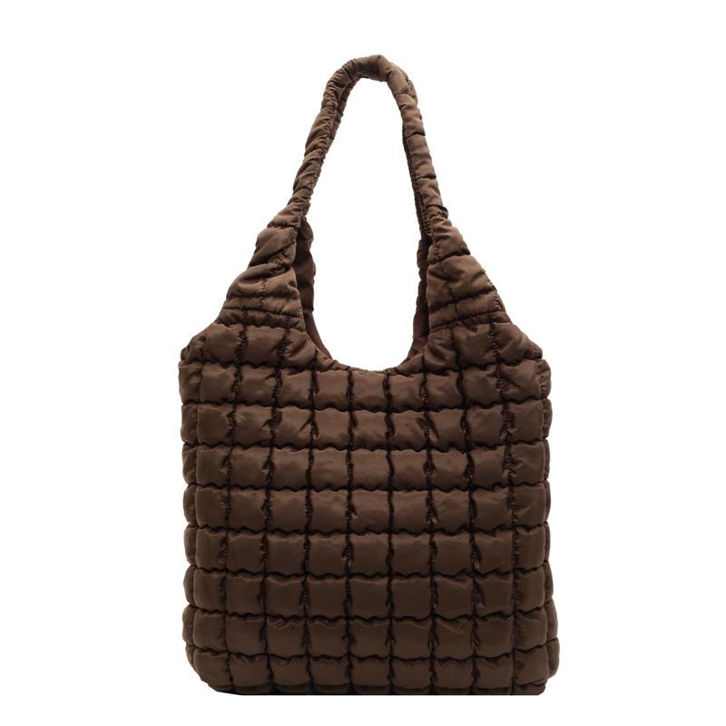 

Вместительная сумка-облако из клетчатой вышивальной нити, новая женская универсальная плиссированная сумка через плечо, модная и трендовая портативная сумка подмышку One Size темно-коричневого