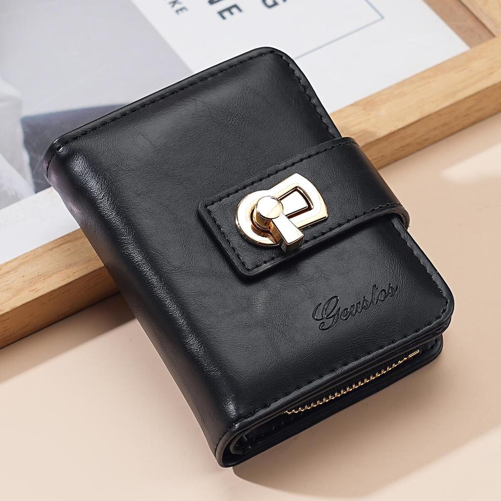 2025 Women's Genuine Leather Short Wallet - Multi-Card Slot, Large Capacity, Coin Purse, Cowhide, Korean Style, Buckle Closure.