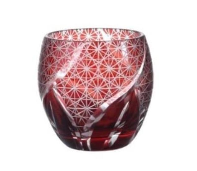 Kiriko Chrysanthemum Pattern and Glasses, (Red Blue)