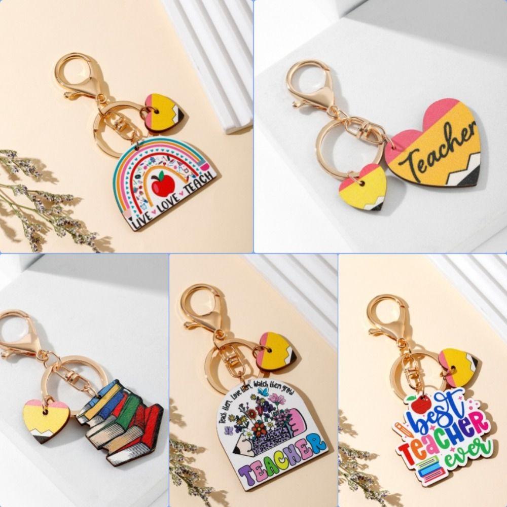 English Letter Teacher's Day Keychain Wooden Teacher Education Pendant Thanksgiving Gift