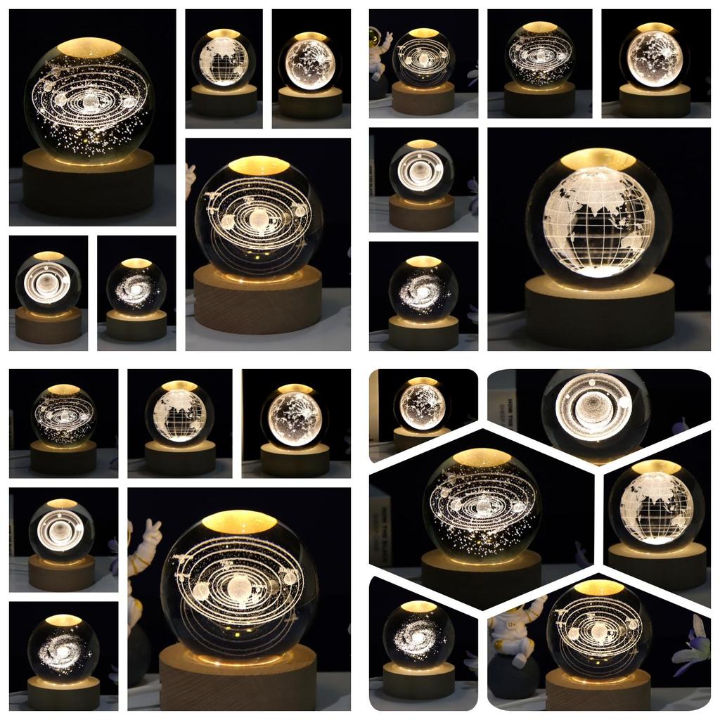 Creative 3d Laser Engraved Galaxy Crystal Ball Bedroom Decor Night Light Modern Minimalistic Style Glass Orb Gift