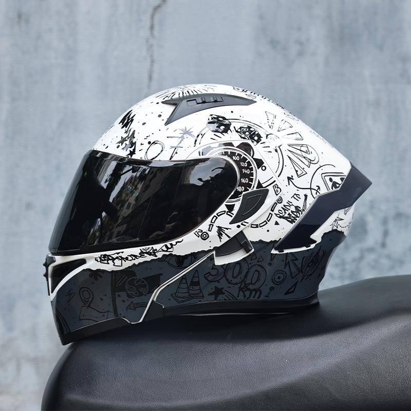 ORZ-991-Unisex Flip Up Motorcycle Helmet, Tough ABS Shell Dual Sun Visor, DOT Standard Impact Resistant Touring Helmet