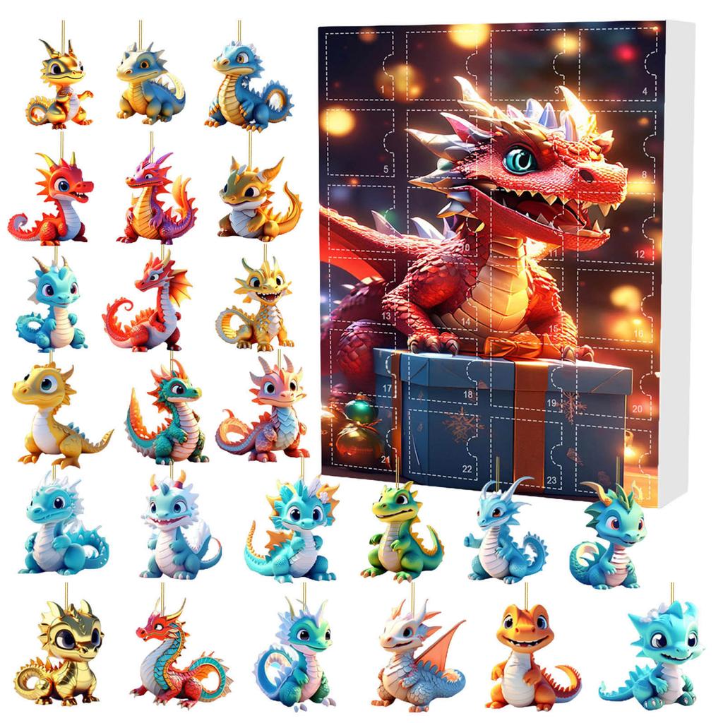 Dragon Advent Calendar 2025 with 2D Flat Acrylic Dragon Ornaments 24 Days Christmas Countdown Calendar for Xmas Tree Decor