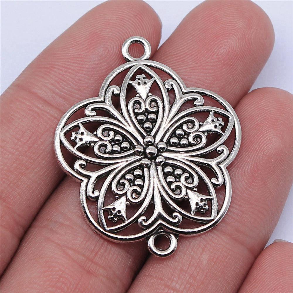 Flower Petal Connectors Botanical Themed Antique Bronze Zinc Alloy Jewelry Making Connect Charms Extender Connectors