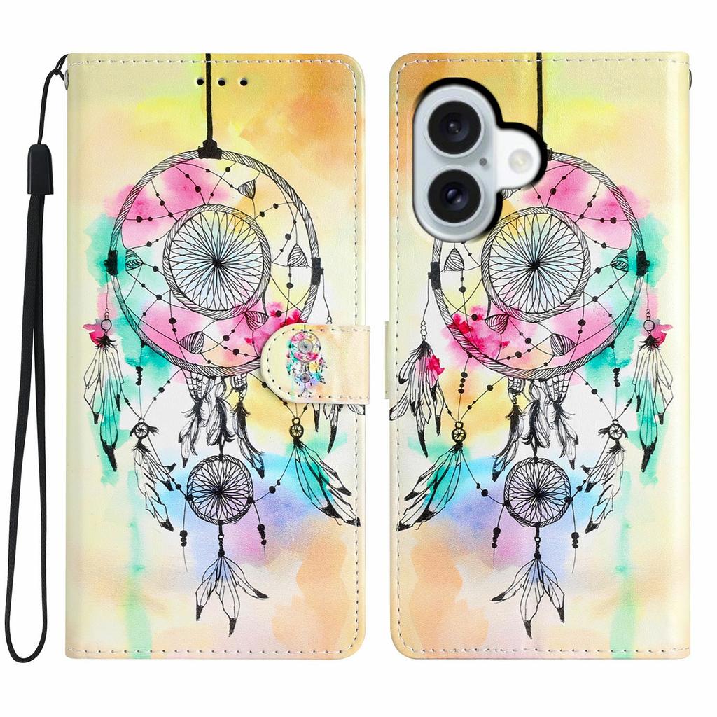 For iPhone 17 Wallet Case PU Leather Pattern Printing Stand Phone Cover with Strap
