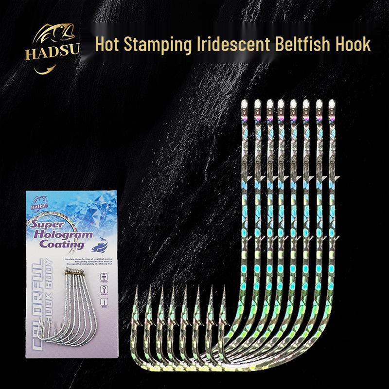 10 Colorful Long Handle Double Barbed Beltfish Hooks for Sea Fishing - Ideal for Boat Fishing and Mackerel. 6 pcs Double Barbed Beltfish Hook - 1/0#
