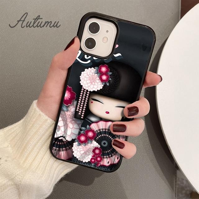 Kawaii Kokeshi Phone Case for iPhone 11 12 13 14 Pro Max Mini X XR XS SE 2020 SE 6S 7 8 Plus Samsung Galaxy S21 S22 Cover Shell
