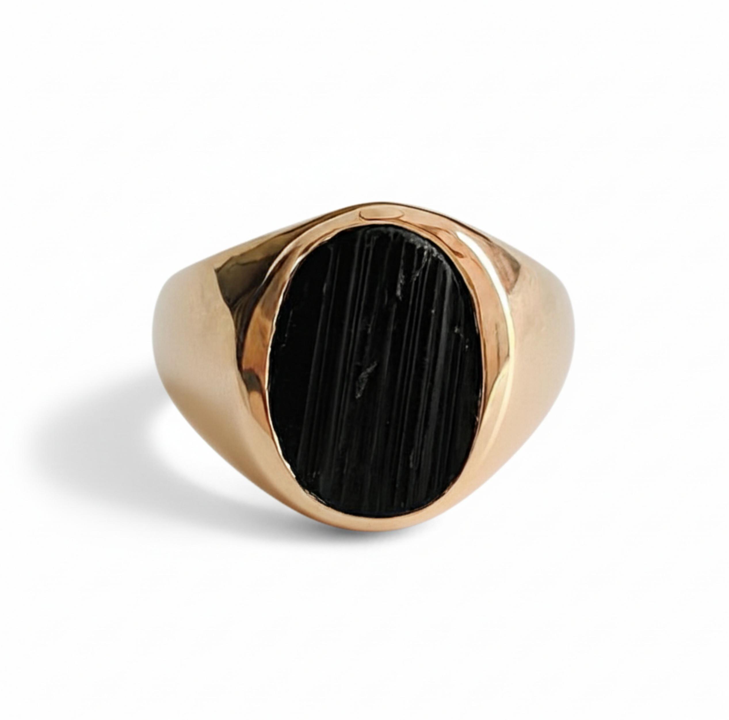 

Black Raw Tourmaline Signet Ring, 925 Solid Sterling Silver, 10x14mm Gemstone Ring, Pure Copper Promise Ring 12