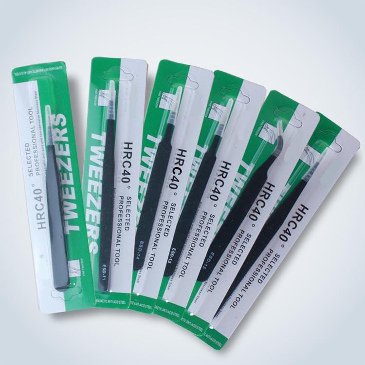 Stainless Steel Precision ESD Black Elbow Tweezers ESD-15 (Card Packaging)