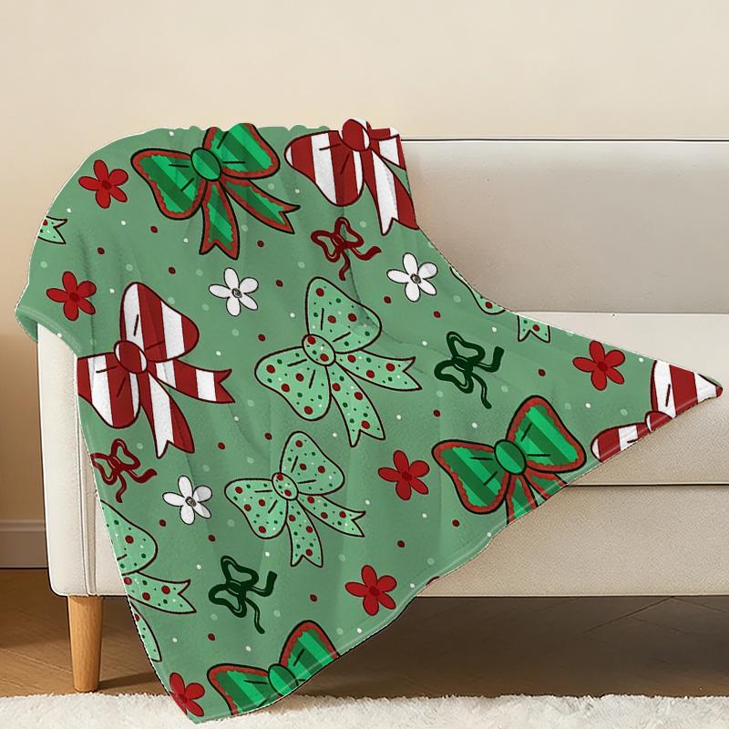 Lightweight Flannel Throw Blanket, Bow Knot Design, Soft Cozy Warm, Versatile for Sofa, Bed, Car & Christmas Home Use