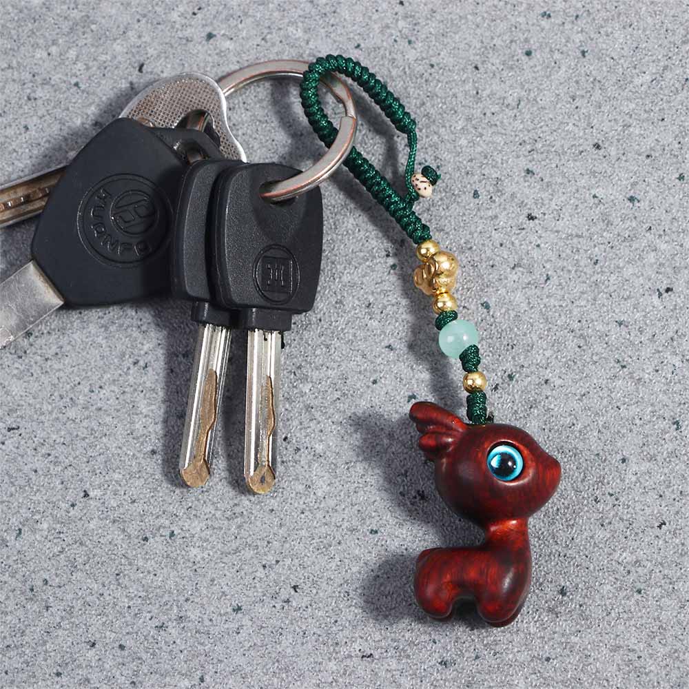 Rope Deer Car Key Chain Sandalwood Bag Pendant Mobile Phone Wood Key Chain Chinese Style Key Ring