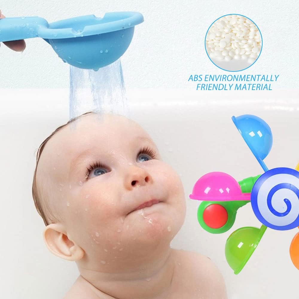 Baby Bath Toy Set,Bath Toy Set with 2 Spoons and Suction Cup,Water Toy Baby Colorful Water Wheels Water Toy Baby, Water Toy Bathing Fun for Girls Boys