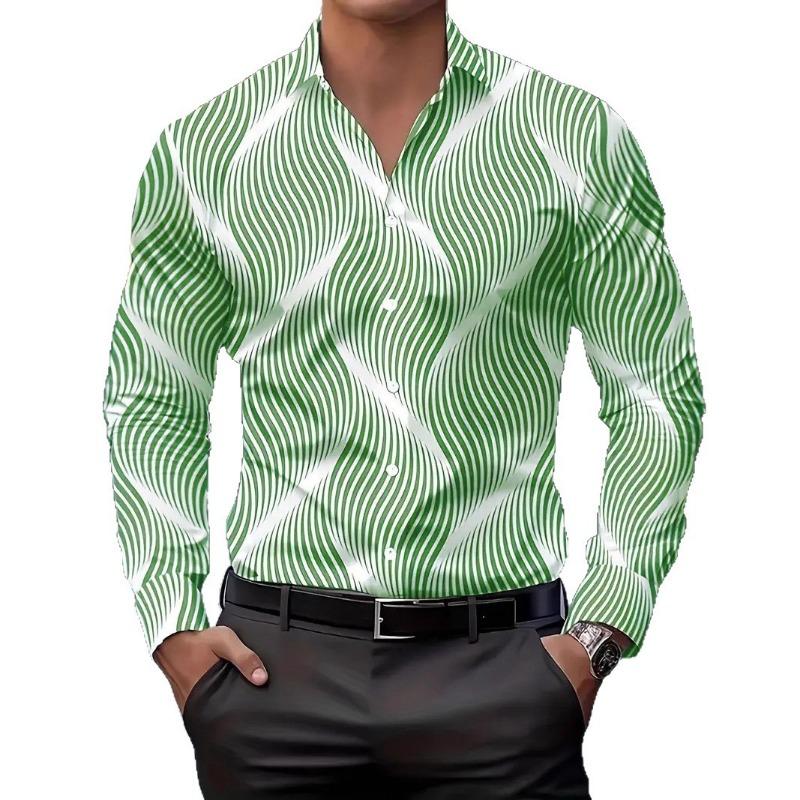 Men Casual Slim Fit Long Sleeve 3d Printed Striped Open Front Shirt