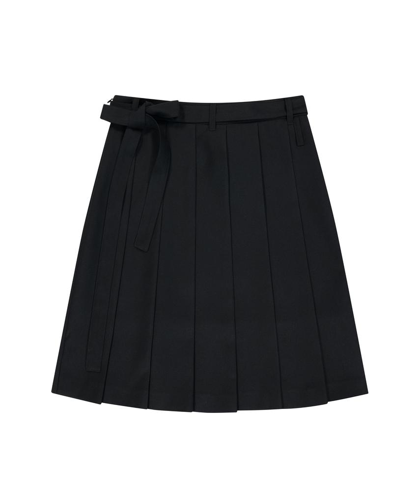 Iuga Makaras Belted Bag Pleats Midi Skirt (Black)