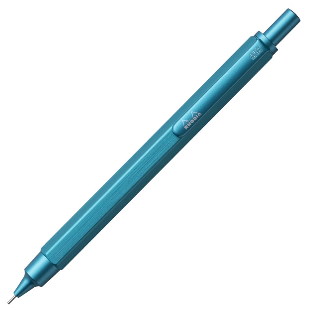 Rhodia Script Mechanical Pencil Hexagonal Aluminum Hairline Limited Edition RHODIA Cf9396n 0.5mm, Barrel, Body, Anodized, Finish, Turquoise, Reissue,