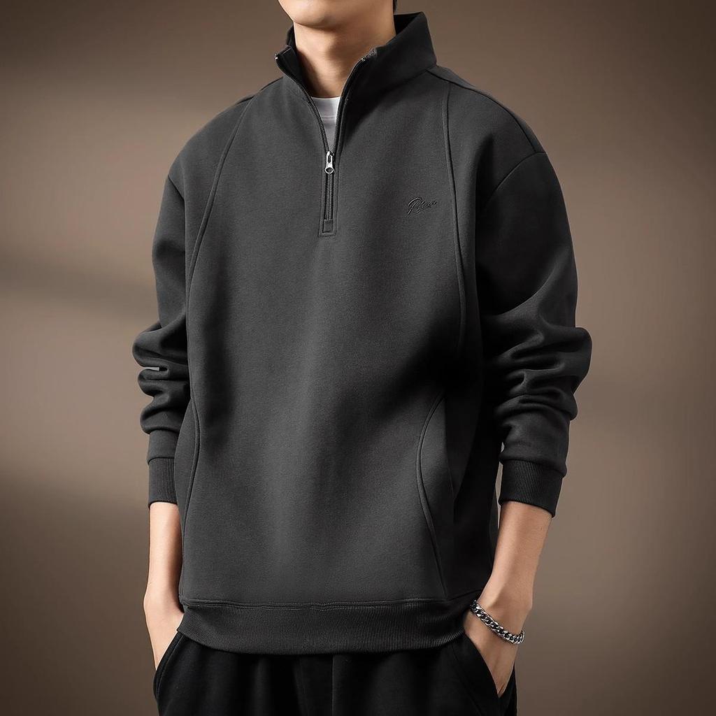 Men's Retro Heavyweight Half-Zip Stand Collar Plus Size Velvet Hoodie