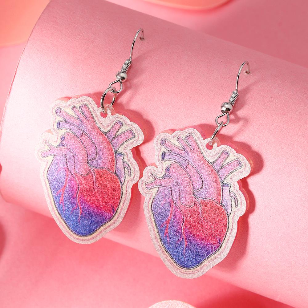Pink Plaid Heart Earrings - Semi-Circular Acrylic Dangles for Valentine s Day