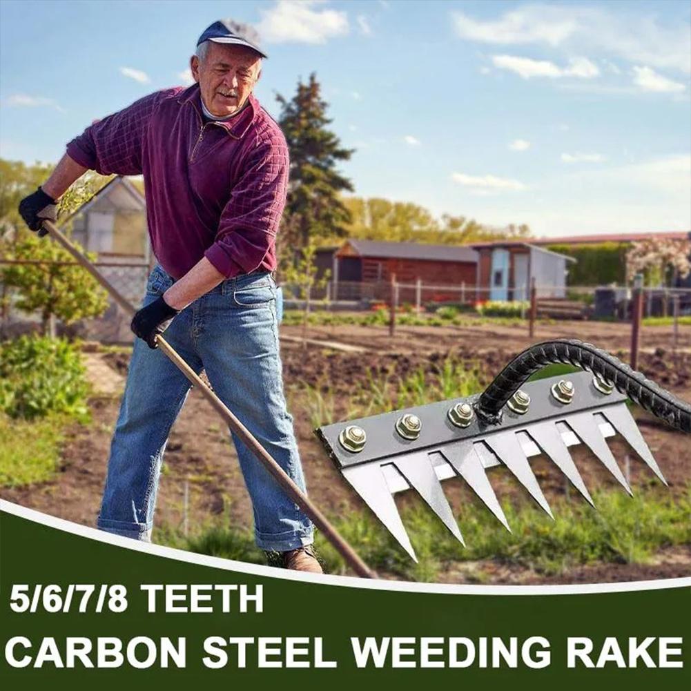 5/6/7/8 Tooth Carbon Steel Garden Weeding Rake Multifunctional Weeding Nail Rake
