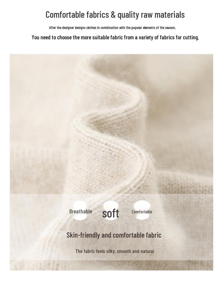 New Pure Wool Sweater for Middle-Aged & Elderly Women - Stylish, Warm, Half-High Collar, Thickened for Autumn/Winter