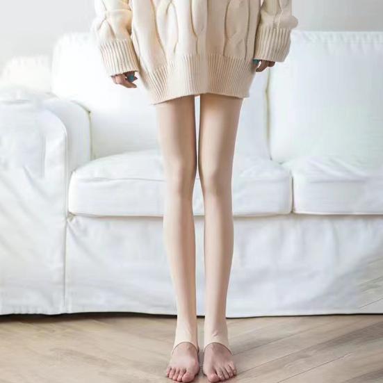 Women Winter Pantyhose Elastic Plush Lined Solid Color Mid-waist Keep Warm Short Skirt Dress Matching Bottming Leggings Women Tights