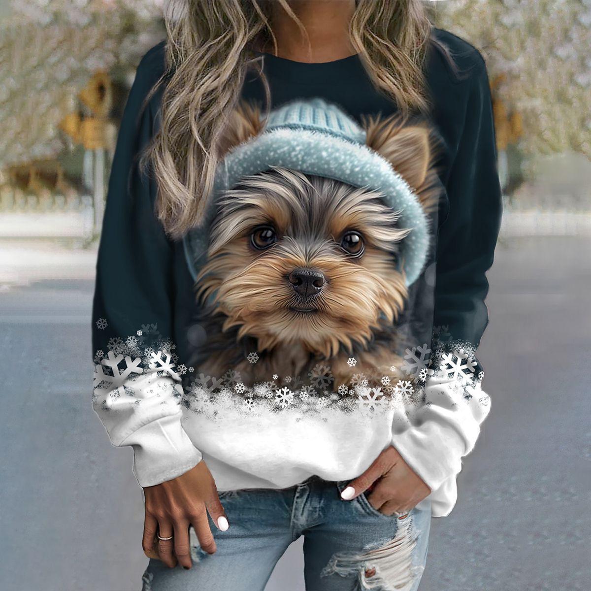 

Autumn 3D Snowflake Dog Printed Hoodies Fashionable Casual Sports Long Sleeved Women s Hoodies S