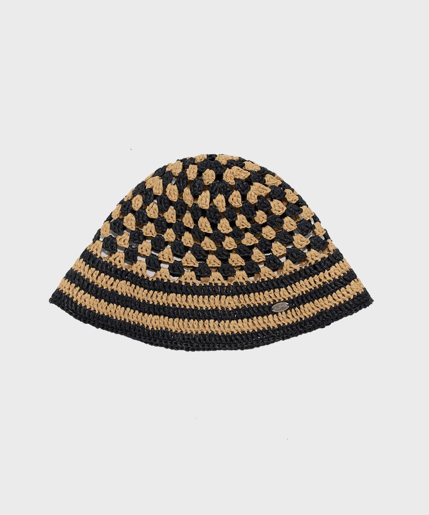 Seullouseulloulli Fruits Handmade Crochet Raffia Bucket Hat _ Mix (Beige & Black)