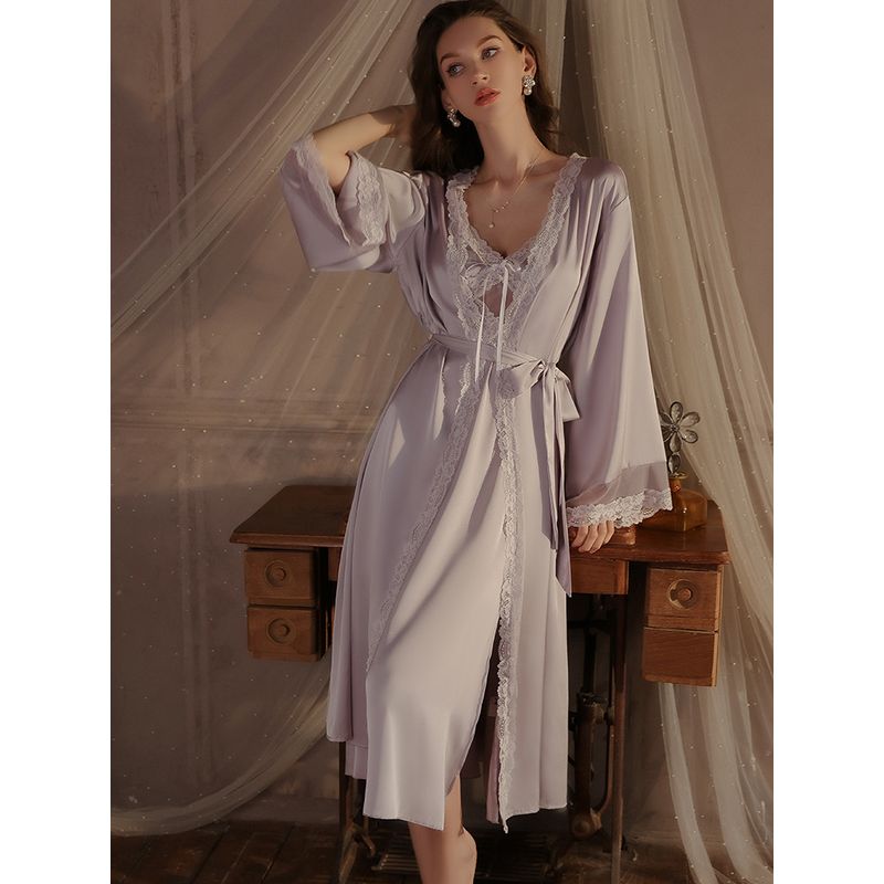 Good Morning with You: Retro French Slip Nightdress Long with Chest Pad Palace Style Pure Desire Ice Silk Pajamas Spring & Fall Women