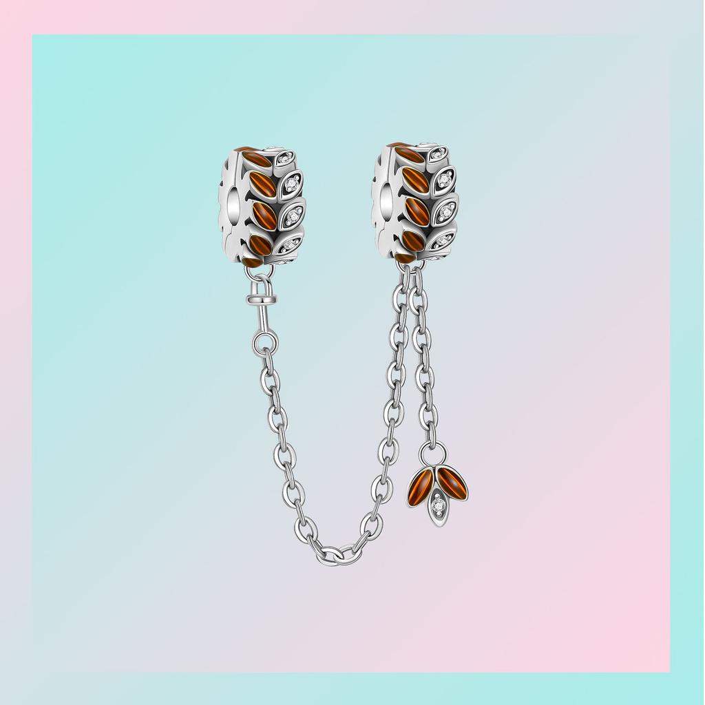 Copper Bead Decorative Safety Chain Ear of Wheat Charm Compatible With Authentic Pandora Charm Bead Charms Bracelets Women Do It Yourself Jewellery Gi