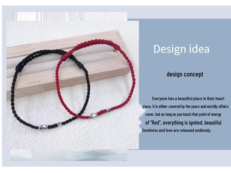 S925 Sterling Silver Red Rope Bracelet Pair - Acacia Bean Good Luck Valentine's Day Gift.