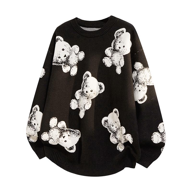 

Unisex Bear Pattern Hoodie - Red, Autumn/Winter, Cartoon Round Neck, New Year Style M