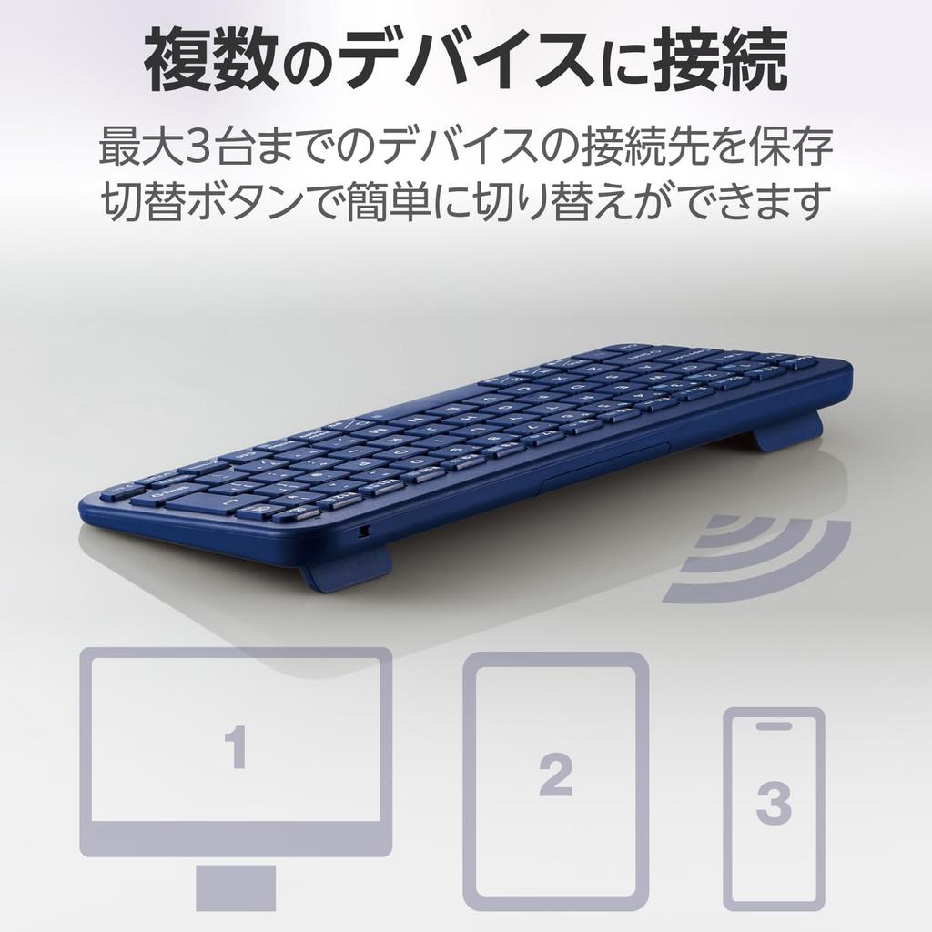 Elecom Wireless Keyboard Bluetooth Slint Thin Pantograph 3 Units OS Automatic Identification Blue Multi-Pairing