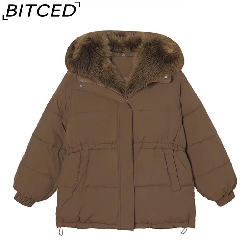 BITCED Detachable Oversized Fur Collar Down Jacket for Women Winter Thickened Waist-Defining Fur-Trimmed Parka